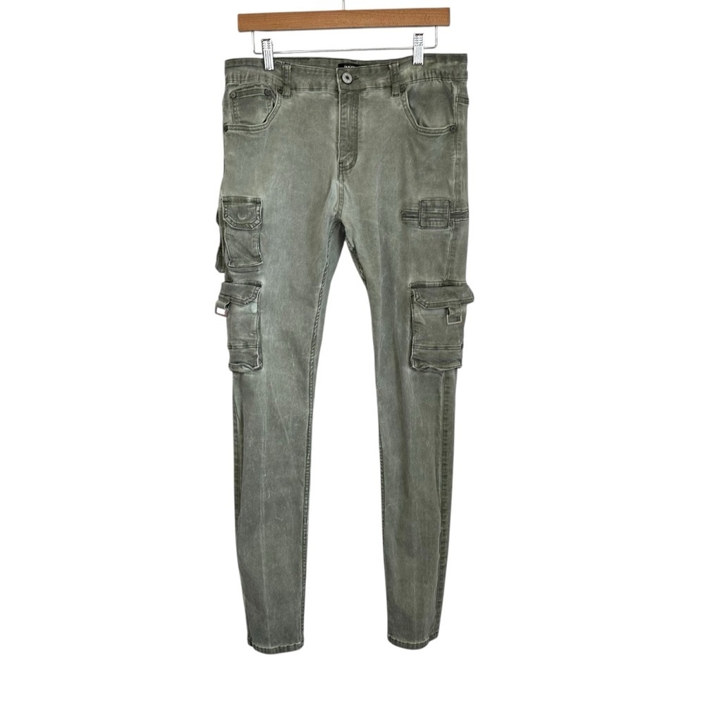 Serenede Stacked Utility Cargo Jeans Sz 34 Green Denim Streetwear Punk Skater